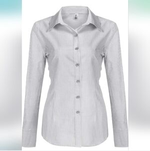 Hotouch Fitted Long-sleeved Striped Button-down Collared Shirt